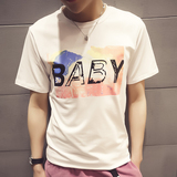 陌步港风2016夏季新款BABY字母印花同款短袖T恤韩版修身圆领体恤