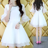 韩国2016春夏季女装甜美裙子蓬蓬公主裙白色夏天显瘦连衣裙中裙仙
