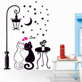 可移除墙贴纸 纯色路灯猫咪贴画 个性文艺卡通儿童房书房装饰包邮