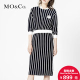 MO&Co.罗纹立领收腰显瘦笑脸贴布绣棒球连衣裙MA161JEY54 moco
