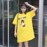 韩版学院风宽松休闲可爱印花半截袖 学生可爱短袖T恤女潮夏装新款