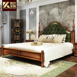 凯哲家具 美式床实木床1.8米欧式双人床乡村主卧床小美原木真皮床