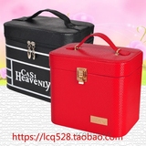 韩版时尚化妆包收纳箱化妆品包双层带小首饰装盒画妆盒包皮革