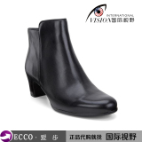 正品代购15新款ECCO 359353爱步女短靴气质侧拉链短筒粗跟女鞋靴