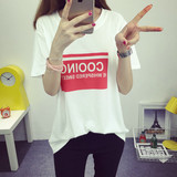 2016韩版女装春夏新款 宽松显瘦刺绣字母上衣服女士短袖T恤打底衫