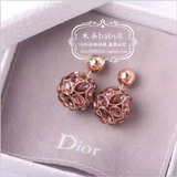 代购 Dior迪奧 秋冬新款叶子水钻水晶大小珠珠耳钉