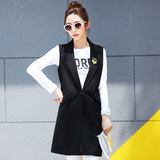 韩国学院风秋季西装领显瘦背心马甲女中长款通勤简约开衫修身外套