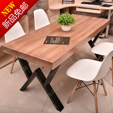 美式复古铁艺餐桌椅实木设计师会议桌休闲大班办公桌电脑桌工作台