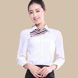 春季白色正装女士长袖职业衬衫银行工作服韩版修身通勤OL工装衬衣