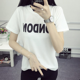 A2728韩版夏季新款女装字母印花显瘦圆领短袖宽松棉T恤女上衣分销