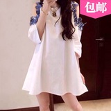 夏季短袖中裙新款雪纺打底单件韩版圆领女装蛋糕裙大码女装连衣裙