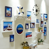 欧影创意置物架钟表地中海风格装饰品照片墙客厅相框墙沙发背景墙