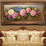欧式纯手绘油画餐厅有框画挂画墙画富贵牡丹花卉现代卧室挂画横幅