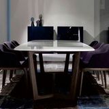 现代简约风格水曲柳实木餐桌中小户型爵士白大理石餐桌1.61.8米