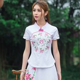 2016夏季新款女装民族风绣花短袖t恤原创设计中国风显瘦大码上衣