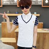 夏季短袖T恤潮男大童中学生假两件衬衫领男孩子韩版青少年上衣服