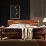 高贵纯黑胡桃实木床 中式现代全实木双人床1.5米1.8米 特价包物流