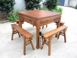 MD008明清古典实木家具 中式仿古榆木八仙麻将桌餐桌椅凳组合