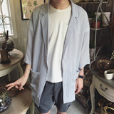 BWXD夏季新款防晒服男士中长款防晒外套日系纯色单排扣七分袖风衣