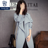 2016春装新款韩国修身显瘦长袖风衣女中长款学院风纯色外套女学生