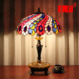 台灯卧室床头蒂凡尼温馨结婚庆红色孔雀琉璃灯罩暖光复古欧式台灯