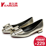YEARCON/意尔康女鞋秋季正品粗跟舒适蝴蝶结低跟鞋压花金属色单鞋