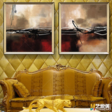 原创纯手绘色块抽象油画欧式风格客厅卧室玄关装饰挂画二联包邮