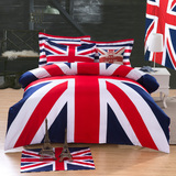全棉纯棉加厚磨毛美国英国米字国旗被套床单床笠式床上用品四件套