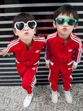 【爱绿百货】2016新款童装纯棉运动休闲套装儿童中国红男女校服幼