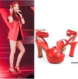 ㊣韩国代购SHOESONEf(x)郑秀晶Krystal同款赞助大红色高跟凉鞋女