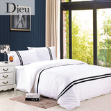 100%全棉酒店式黑白纯色四件套简约条纹纯棉被套床单1.5米1.8米床