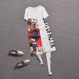 欧洲站女装夏装2016新款欧货时尚印花字母上衣中长款短袖t恤女潮