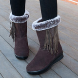 冬新款真皮雪地靴女士中筒靴平底兔毛靴妈妈靴子厚底棉鞋加厚保暖