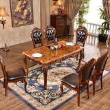 欧式大理石餐桌椅组合 全实木美式仿古6人小户型长饭桌子餐厅家具