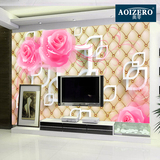 客厅3d立体电视背景墙纸 卧室婚房无纺布壁画 温馨玫瑰软包墙纸
