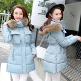 反季清销2016韩版中长款羽绒棉服修身女式外套带帽大毛领女装棉衣