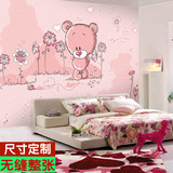 现代简约 定制壁画壁纸墙纸 粉红可爱小熊儿童房卧室沙发墙背景墙