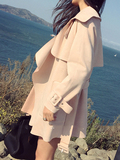 韩版直筒宽松麂皮绒风衣腰带收腰廓形裸粉色中长款长袖外套女秋装