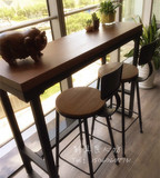 美式实木吧台桌隔断靠墙复古休闲咖啡桌做旧餐桌椅 家用小吧台