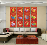 十二生肖中国传统元素风装饰挂画中式剪纸酒店餐厅客厅沙发墙壁画