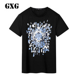 GXG男装  2016夏季新品修身款黑色纯棉印花男士短袖T恤#62844043