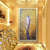 玄关客厅装饰画发财树抽象油画手绘走廊过道壁画挂画简约现代竖版