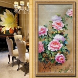 古典花卉油画纯手绘客厅牡丹荷花开富贵有框卧室玄关横幅装饰画竖