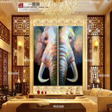 现代客厅装饰油画大象玄关挂画创意抽象画定制美画正品手绘无框画