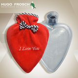 德国HUGO浪漫心形小号热水袋防爆冲水注水暖水袋暖手宝情侣款礼物