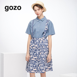 GOZO 2016夏季新款女装自然腰褶皱街头A型印花百褶裙中长裙裙子