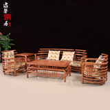 东阳红木家具 花梨木圆椅实木布艺沙发五件套 小户型客厅沙发组合