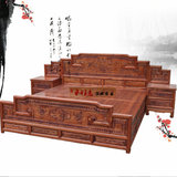 中式仿古家具榆木明清古典双人实木床带床头柜抽屉山水雕花复古床
