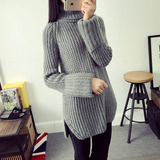 韩版新款高领女装修身加厚套头中长款毛衣女粗线针织衫外套冬