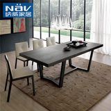纳威北欧现代简约小户型4人 6人实木可拉伸餐桌椅组合家具DT025